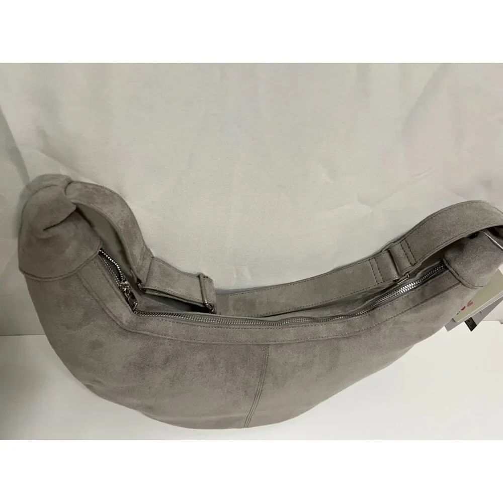 NWT ah.dorned grey vegan suede hobo bag